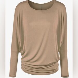 Flowy and Comfort Draped Long Sleeve Batwing Dolman -taupe